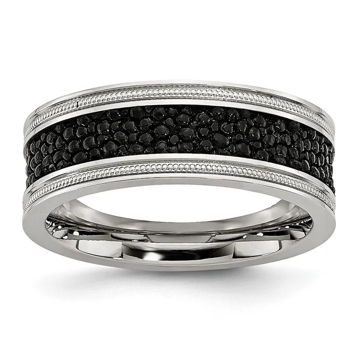TreasureFineJewelers Stainless Steel Polished Genuine Stingray Textured 8mm Band Rings TreasureFineJewelers Stainless Steel Polished Genuine Stingray Textured 8mm Band Rings