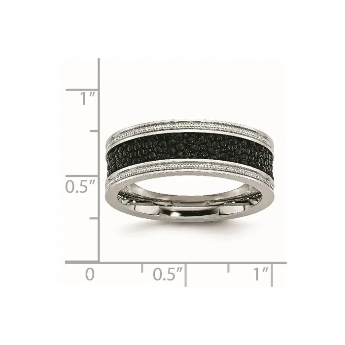 TreasureFineJewelers Stainless Steel Polished Genuine Stingray Textured 8mm Band Rings