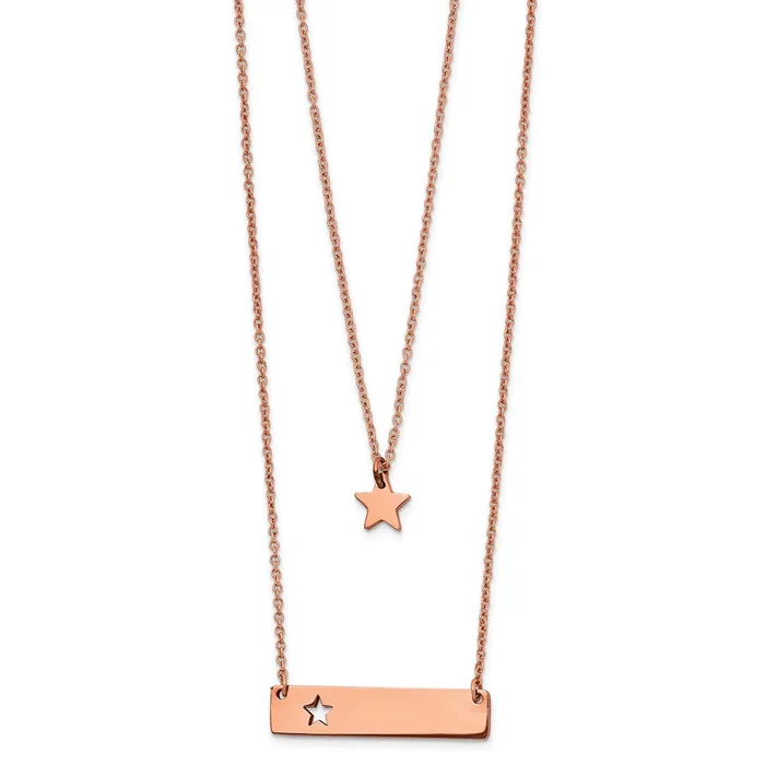 TreasureFineJewelers Stainless Steel Polished Rose IP StarBar Multi Strand 15in ext Necklace Necklaces TreasureFineJewelers Stainless Steel Polished Rose IP StarBar Multi Strand 15in ext Necklace Necklaces