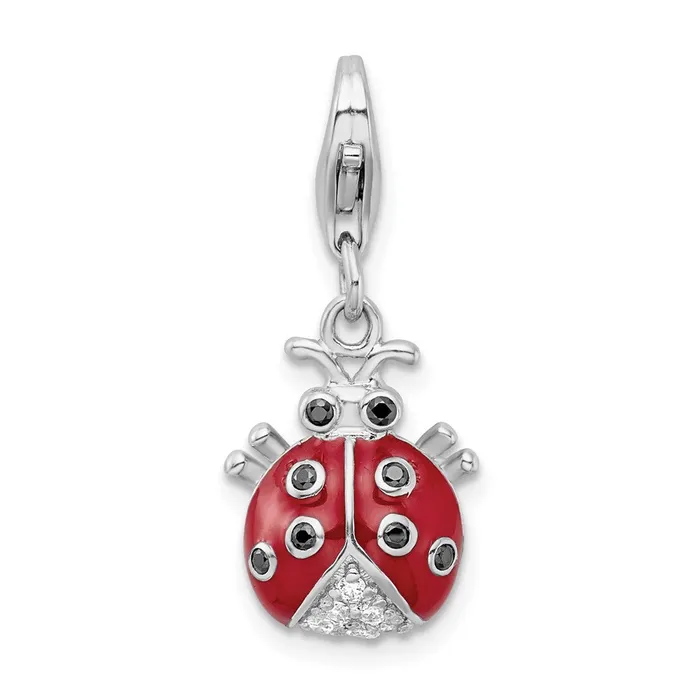 TreasureFineJewelers Sterling Silver Amore La Vita Rhodiumpl CZ 3D Enameled Lady Bug Charm Rings TreasureFineJewelers Sterling Silver Amore La Vita Rhodiumpl CZ 3D Enameled Lady Bug Charm Rings