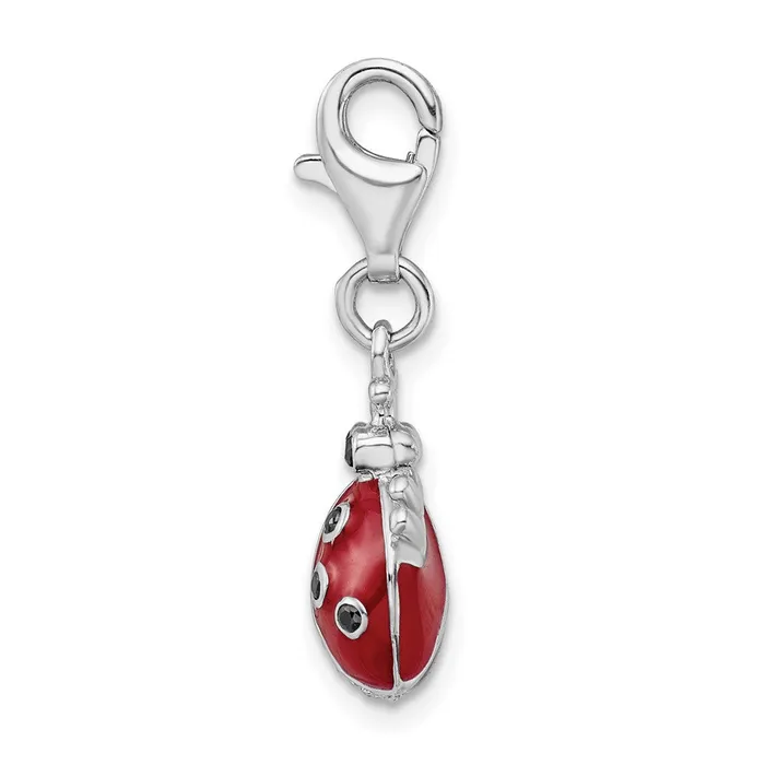 TreasureFineJewelers Sterling Silver Amore La Vita Rhodiumpl CZ 3D Enameled Lady Bug Charm Rings