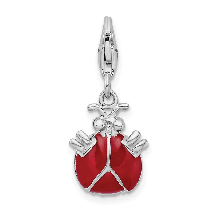 TreasureFineJewelers Sterling Silver Amore La Vita Rhodiumpl CZ 3D Enameled Lady Bug Charm Rings