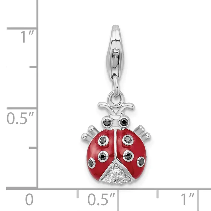 TreasureFineJewelers Sterling Silver Amore La Vita Rhodiumpl CZ 3D Enameled Lady Bug Charm Rings