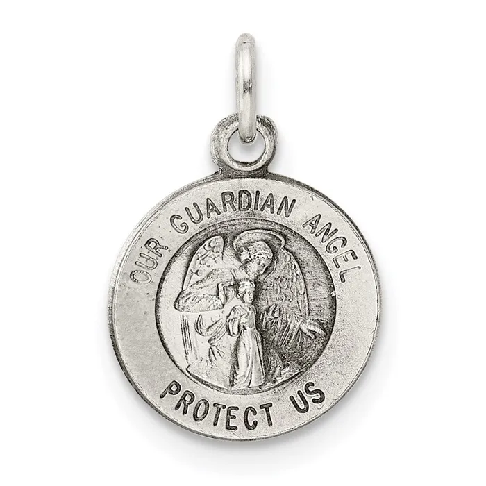 TreasureFineJewelers Sterling Silver Antiqued Guardian Angel Medal Rings