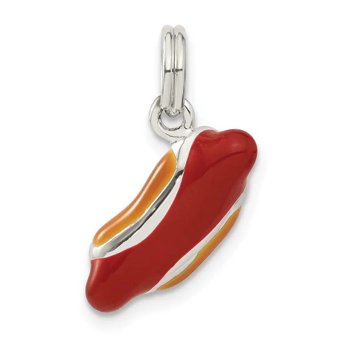 TreasureFineJewelers Sterling Silver Enameled Hotdog Charm Rings