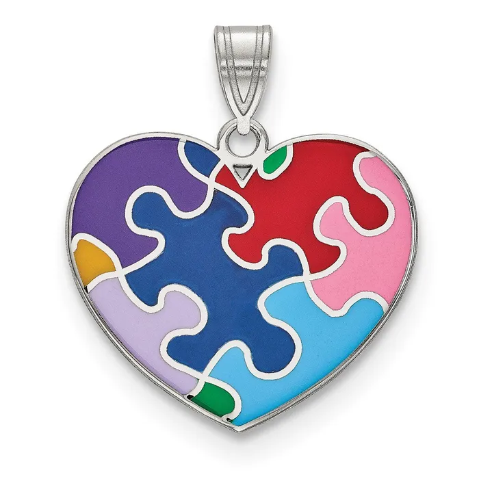 TreasureFineJewelers Sterling Silver Rhodplated Enameled Autism Heart Pendant Necklaces TreasureFineJewelers Sterling Silver Rhodplated Enameled Autism Heart Pendant Necklaces