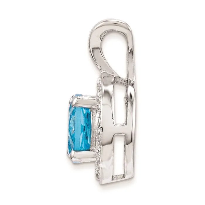 TreasureFineJewelers Sterling Silver Rhodiumplated Diam Blue Topaz Pendant Necklaces