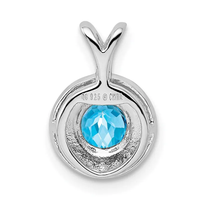 TreasureFineJewelers Sterling Silver Rhodiumplated Diam Blue Topaz Pendant Necklaces