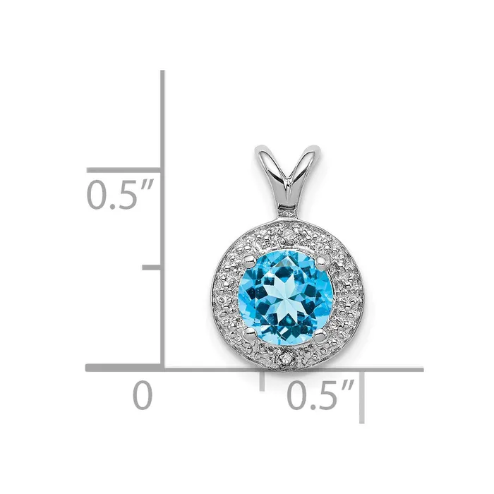 TreasureFineJewelers Sterling Silver Rhodiumplated Diam Blue Topaz Pendant Necklaces