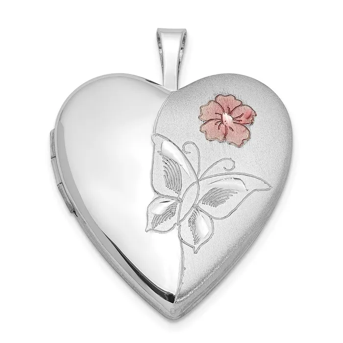 TreasureFineJewelers Sterling Silver Rhodiumplated Enameled Flower Butterfly Heart Locket Rings TreasureFineJewelers Sterling Silver Rhodiumplated Enameled Flower Butterfly Heart Locket Rings