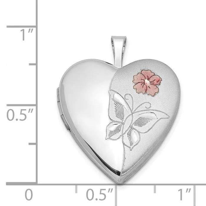 TreasureFineJewelers Sterling Silver Rhodiumplated Enameled Flower Butterfly Heart Locket Rings