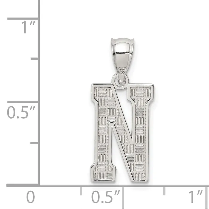 TreasureFineJewelers Sterling Silver Rhodiumplated Letter N Initial Pendant Necklaces