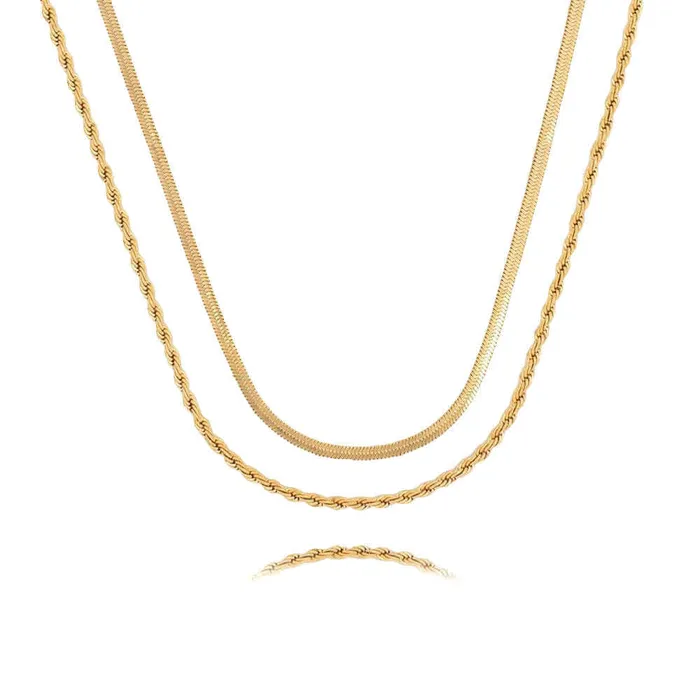 Trendolla Jewelry 18K Gold Plated Double Layer Twists Snake Bone Chain Necklace Necklaces Trendolla Jewelry 18K Gold Plated Double Layer Twists Snake Bone Chain Necklace Necklaces