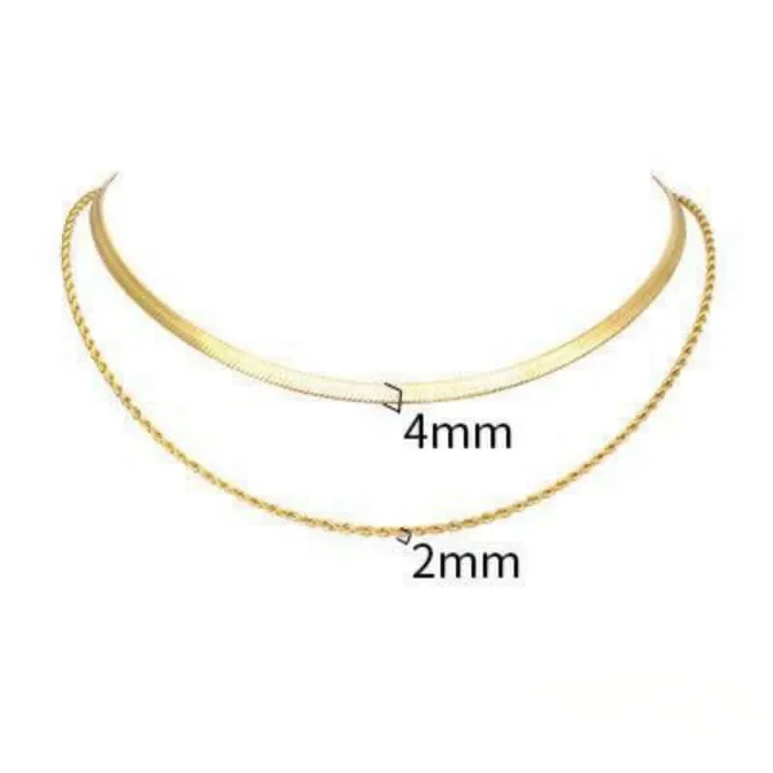 Trendolla Jewelry 18K Gold Plated Double Layer Twists Snake Bone Chain Necklace Necklaces