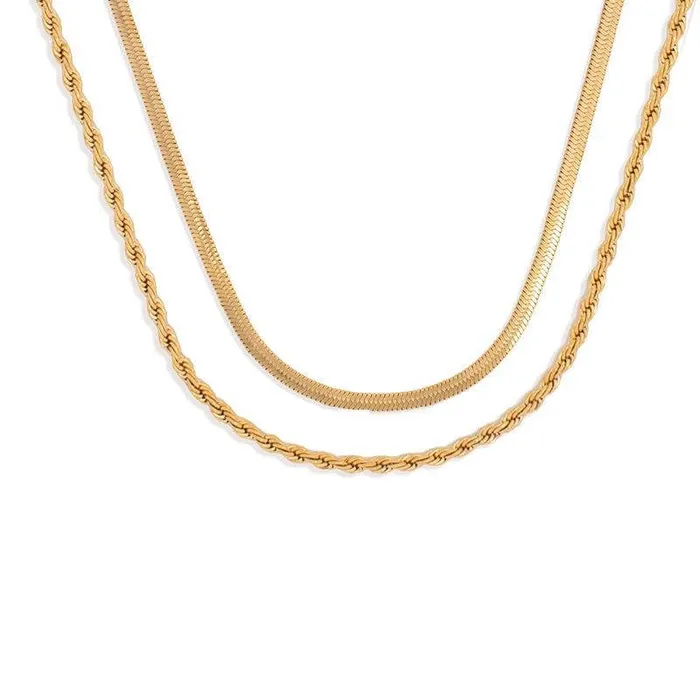 Trendolla Jewelry 18K Gold Plated Double Layer Twists Snake Bone Chain Necklace Necklaces