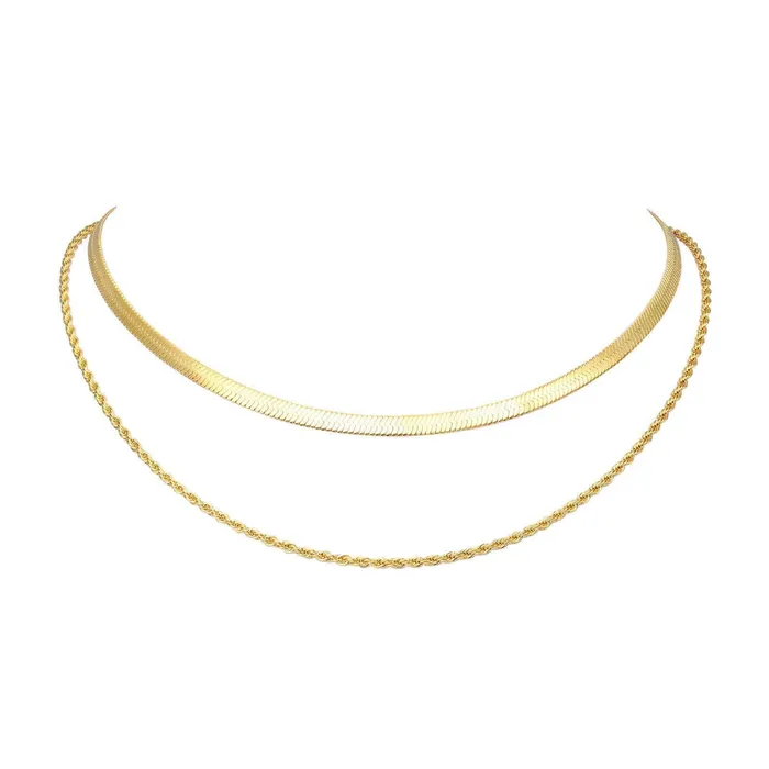 Trendolla Jewelry 18K Gold Plated Double Layer Twists Snake Bone Chain Necklace Necklaces