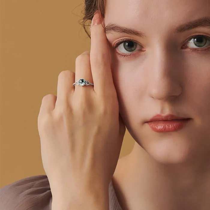 Trendolla Jewelry Rings 2023 Minimalist Geometric Green Moss Agate Adjustable Ring