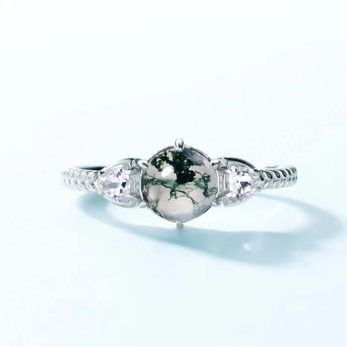 Trendolla Jewelry Rings 2023 Minimalist Geometric Green Moss Agate Adjustable Ring