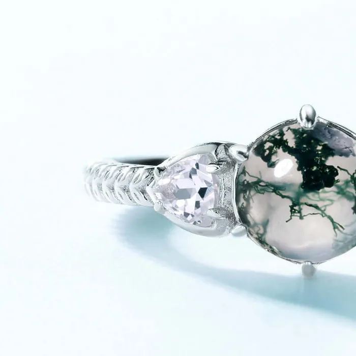 Trendolla Jewelry Rings 2023 Minimalist Geometric Green Moss Agate Adjustable Ring