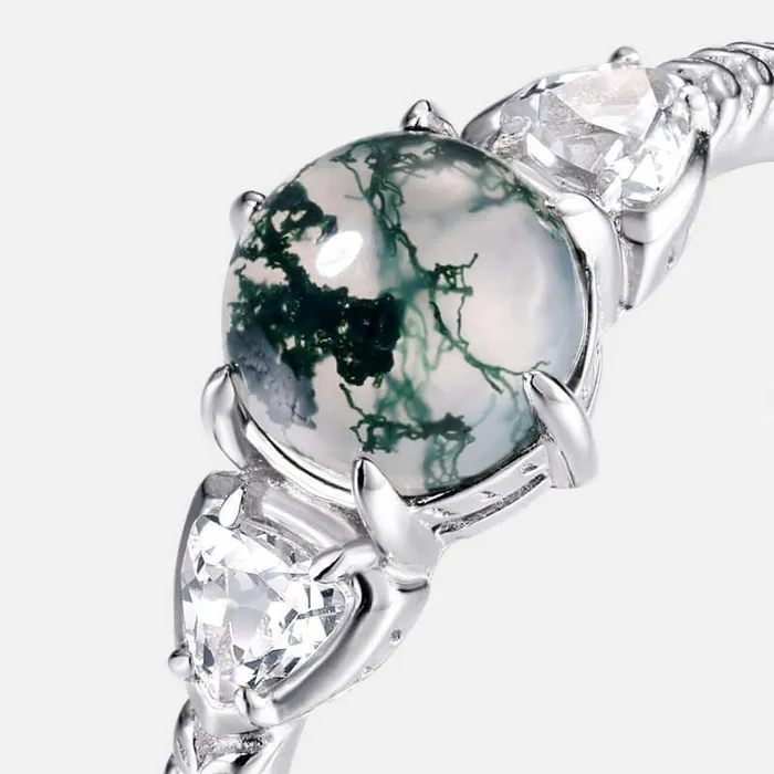 Trendolla Jewelry Rings 2023 Minimalist Geometric Green Moss Agate Adjustable Ring