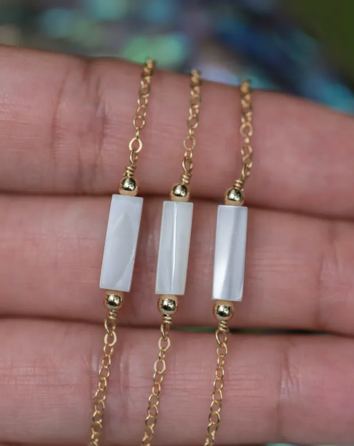 Vida Jewelry Designs Necklaces Mother of Pearl Gemstone Bar Necklace
