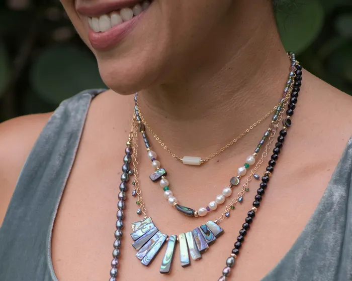 Vida Jewelry Designs Necklaces Mother of Pearl Gemstone Bar Necklace