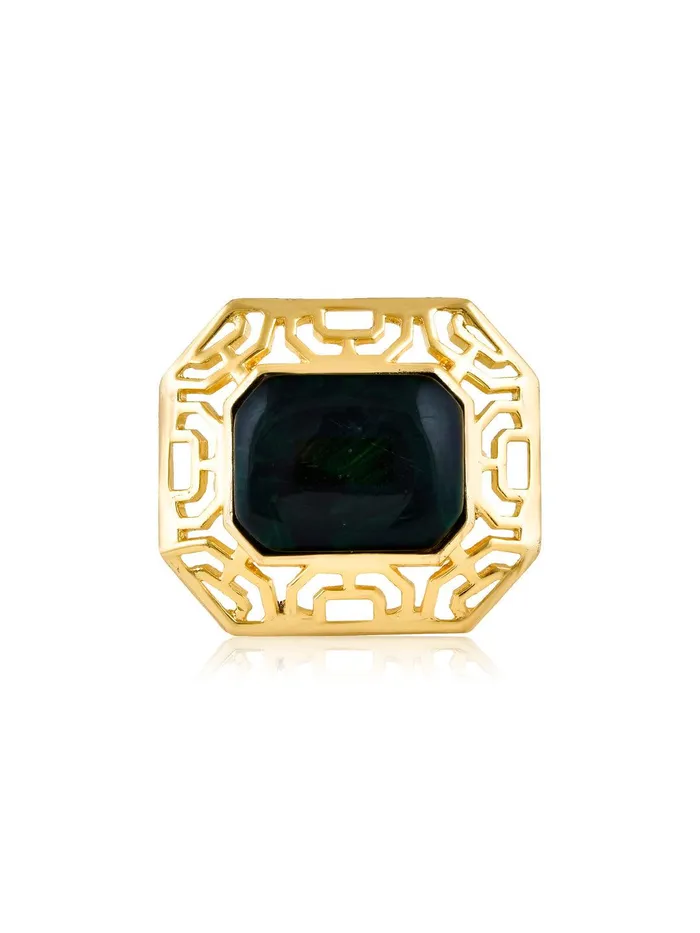 Aina Deep Green and Gold Square Ring Curio Cottage Rings Aina Deep Green and Gold Square Ring Curio Cottage Rings