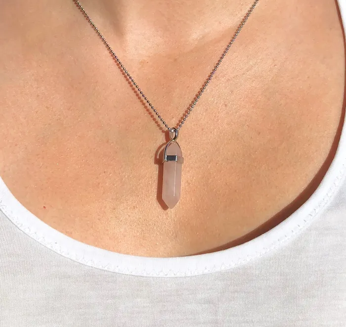 CSJA Necklaces Rose Quartz Crystal Necklace