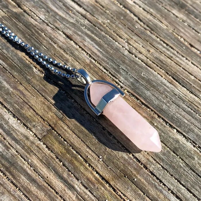 CSJA Necklaces Rose Quartz Crystal Necklace