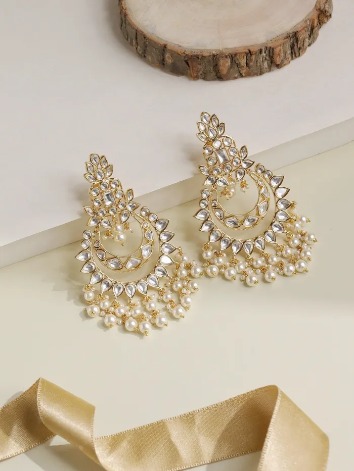 Curio Cottage Earrings The Zoya Layers of Kundan Chandbali Earrings Curio Cottage Earrings The Zoya Layers of Kundan Chandbali Earrings