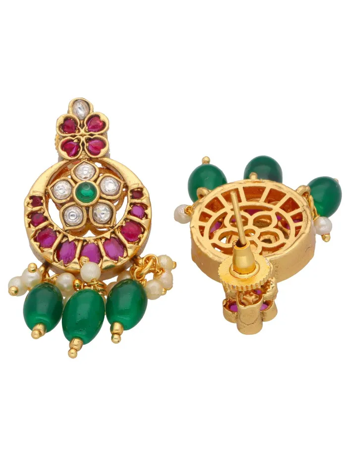 Curio Cottage Necklaces 22K Gold Plated Flora Red And Green Studded Necklace Set