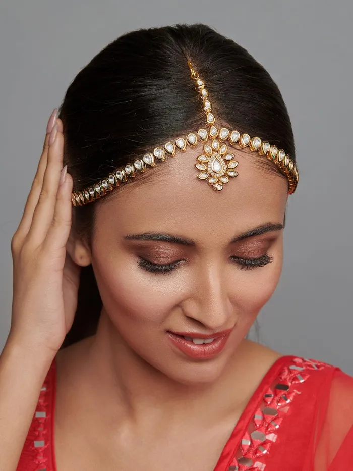 Curio Cottage PreStyled Sets Kundan and Gold Bridal Matha Patti