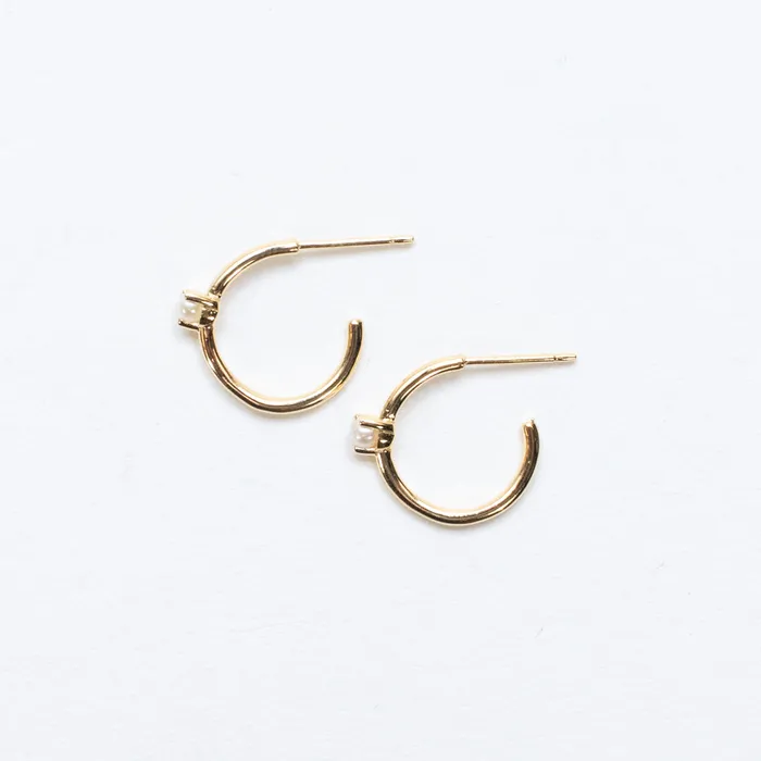 Earrings Tashi Gold Vermeil Little Hoop on Post with Pearl
