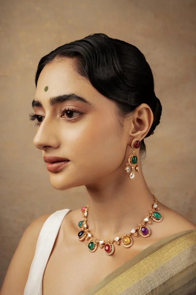 Meira Drops of Navratna Necklace Set Curio Cottage Necklaces