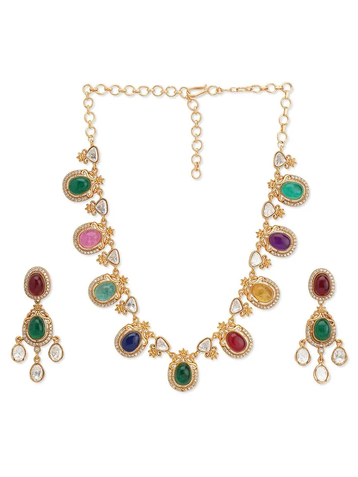 Meira Drops of Navratna Necklace Set Curio Cottage Necklaces Meira Drops of Navratna Necklace Set Curio Cottage Necklaces