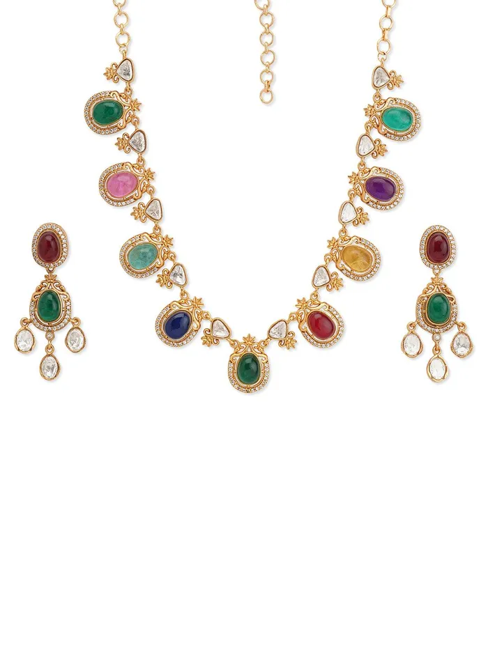 Meira Drops of Navratna Necklace Set Curio Cottage Necklaces Meira Drops of Navratna Necklace Set Curio Cottage Necklaces