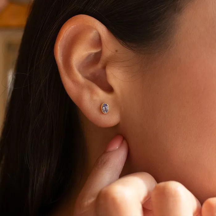 PreStyled Sets Gold Vermeil Oval Tanzanite Milgrain Studs Tashi