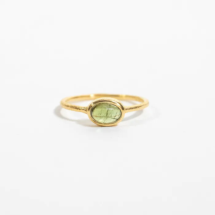 Silver Lotus Rings Gold Plated Green Tourmaline Oval Ring