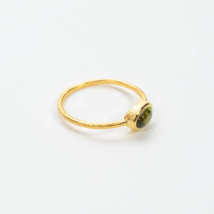 Silver Lotus Rings Gold Plated Green Tourmaline Oval Ring