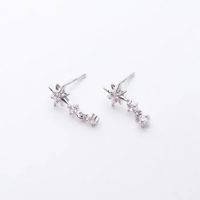 Silver Lotus Silver Cubic Starburst Drop Studs Earrings