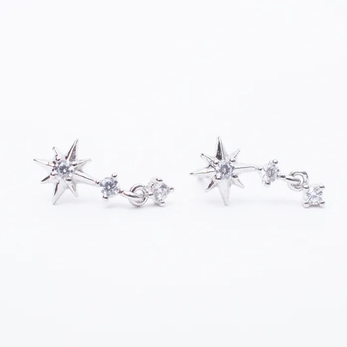Silver Lotus Silver Cubic Starburst Drop Studs Earrings