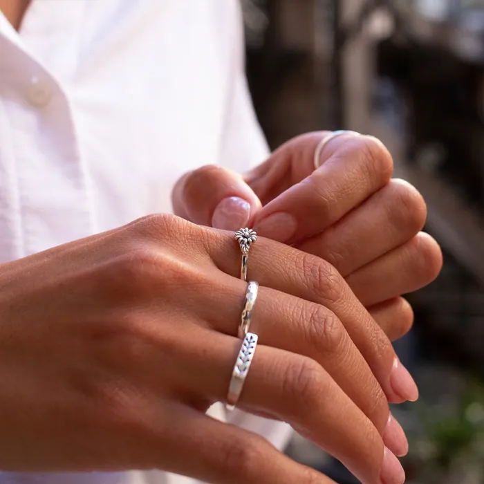 Silver Lotus Silver Single Flower Band Rings