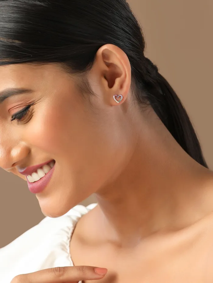 Silver Rainbow Heart Stud Earrings Curio Cottage Earrings