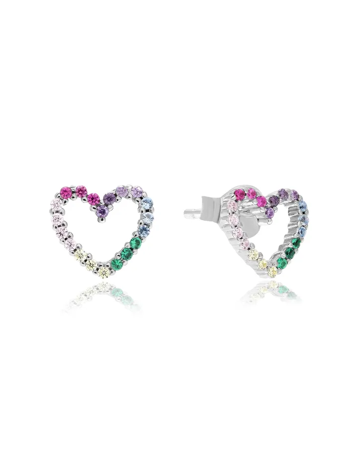 Silver Rainbow Heart Stud Earrings Curio Cottage Earrings
