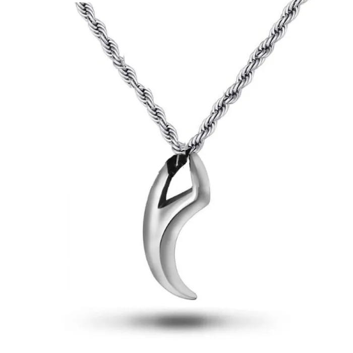Steel wolf tooth pendant necklace Wolf Stuff Necklaces