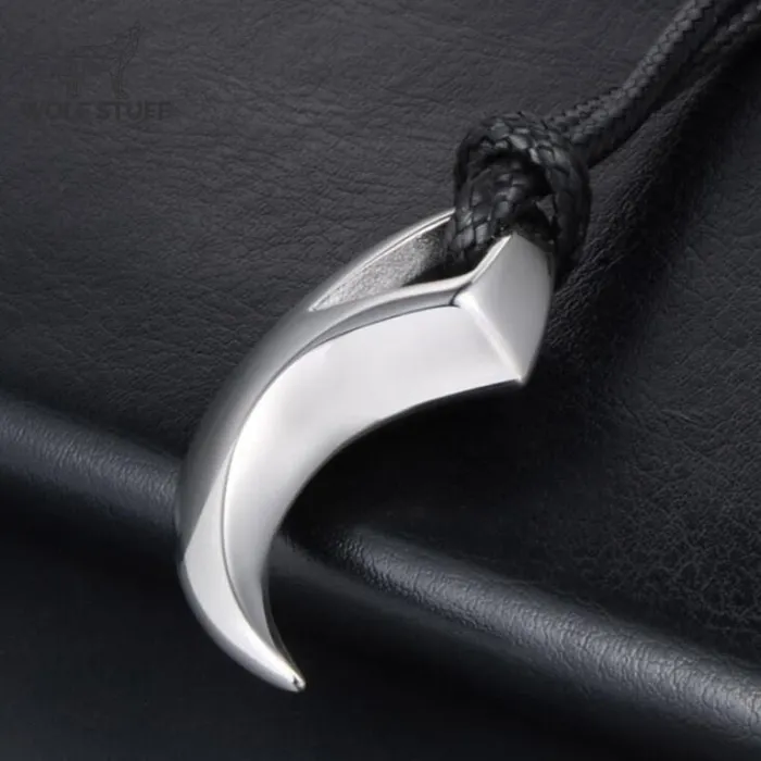 Steel wolf tooth pendant necklace Wolf Stuff Necklaces