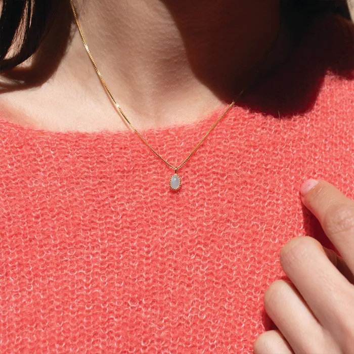 Tashi Necklaces Gold Vermeil Milgrain Edge Oval Aquamarine Necklace