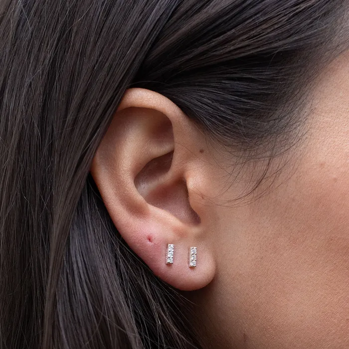 Tashi Rings Silver Triple CZ Studs