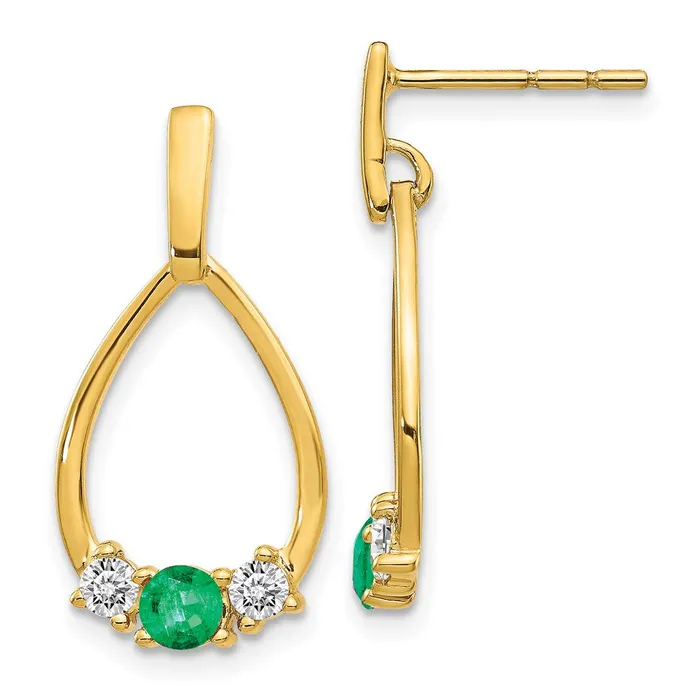 14k Emerald and White Sapphire Post Dangle EarringsWBCEM5598EMY WB Choice Jewelry Earrings 14k Emerald and White Sapphire Post Dangle EarringsWBCEM5598EMY WB Choice Jewelry Earrings