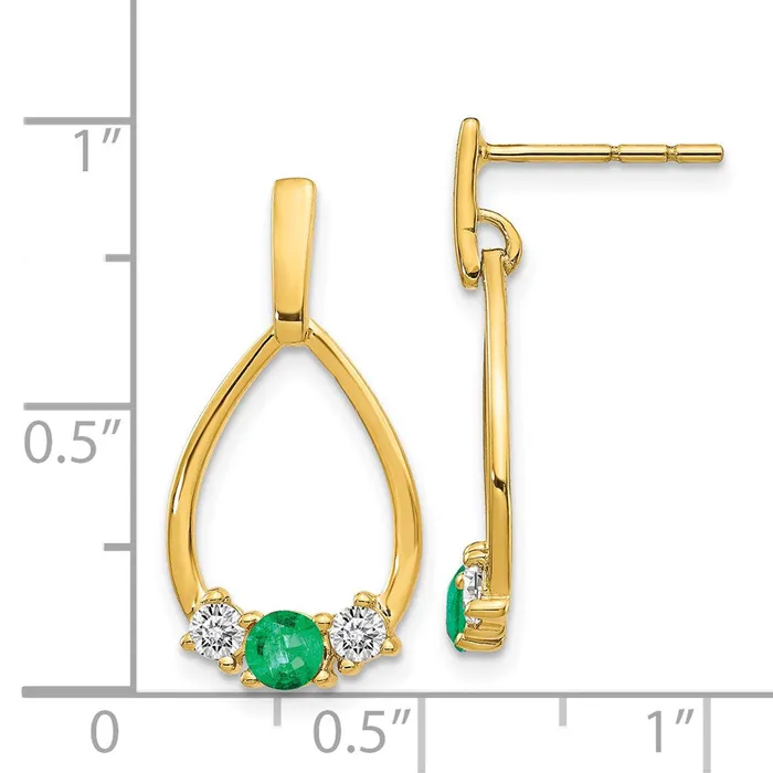 14k Emerald and White Sapphire Post Dangle EarringsWBCEM5598EMY WB Choice Jewelry Earrings 14k Emerald and White Sapphire Post Dangle EarringsWBCEM5598EMY WB Choice Jewelry Earrings